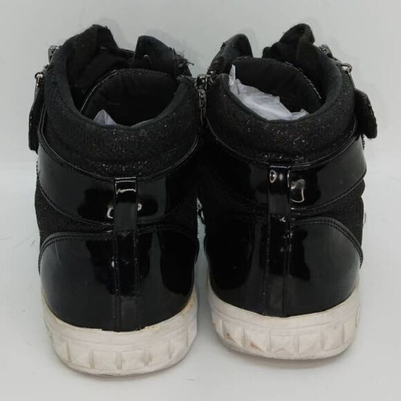 Guess High Top Designer Women's Pre-owned Black w/Glitter Sneakers - sz. 7 1/2 - Picture 5 of 6